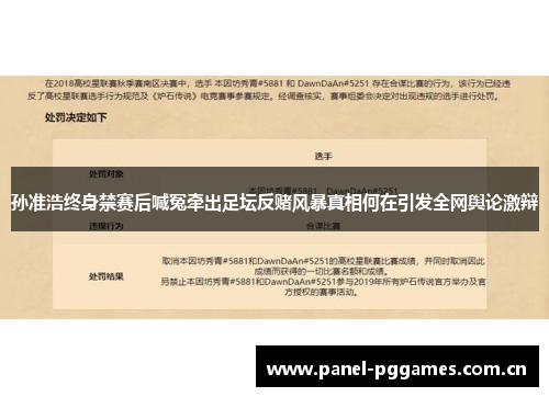 孙准浩终身禁赛后喊冤牵出足坛反赌风暴真相何在引发全网舆论激辩